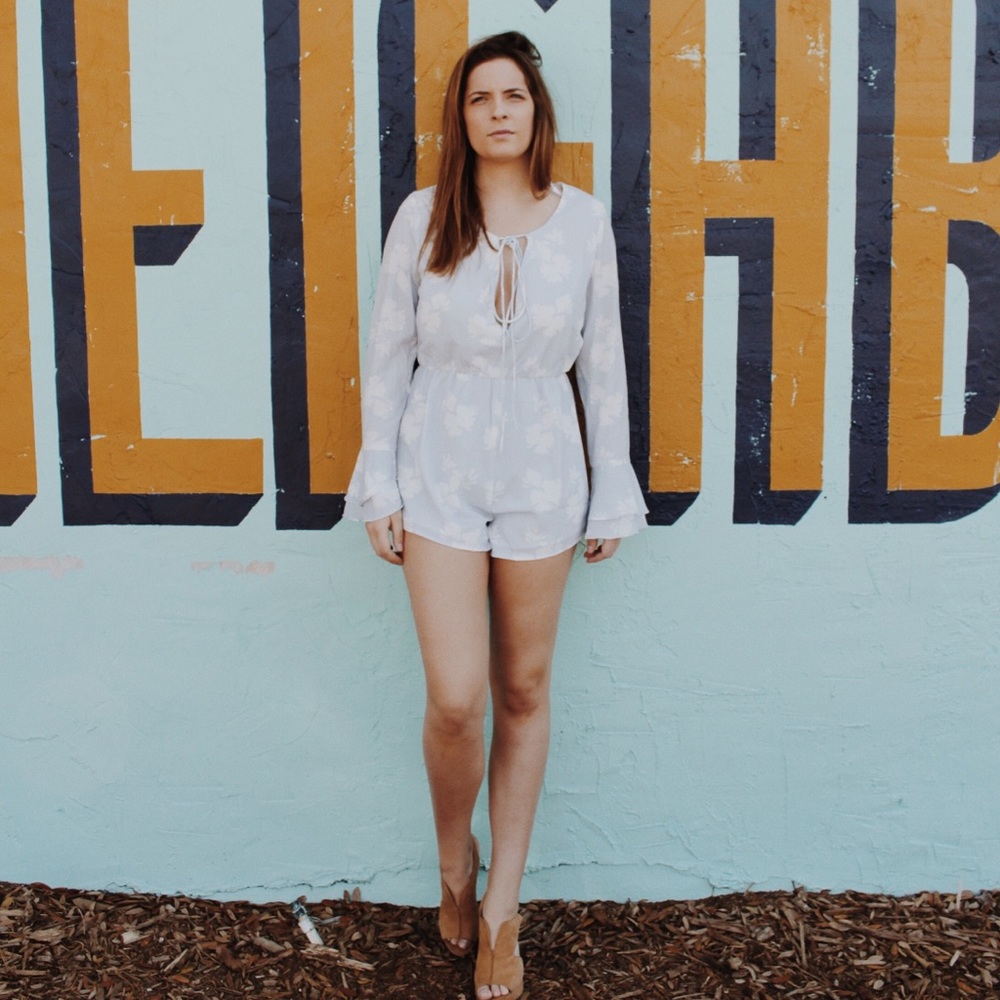 Long-Sleeve Floral Blue Romper by Sabo Skirt